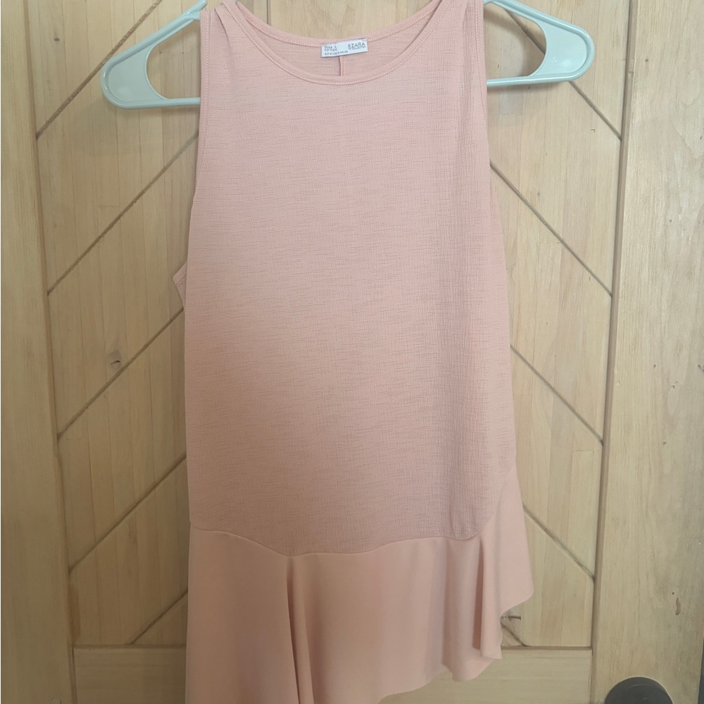 Peach Pink Sleeveless Ruffle Hem Top